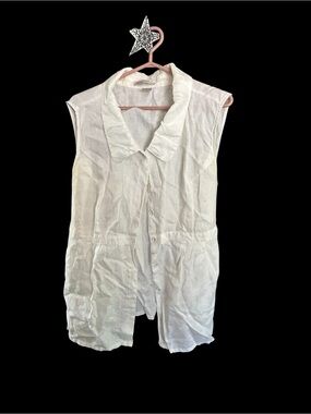 Women's Cream Linen Button-Up Blouse